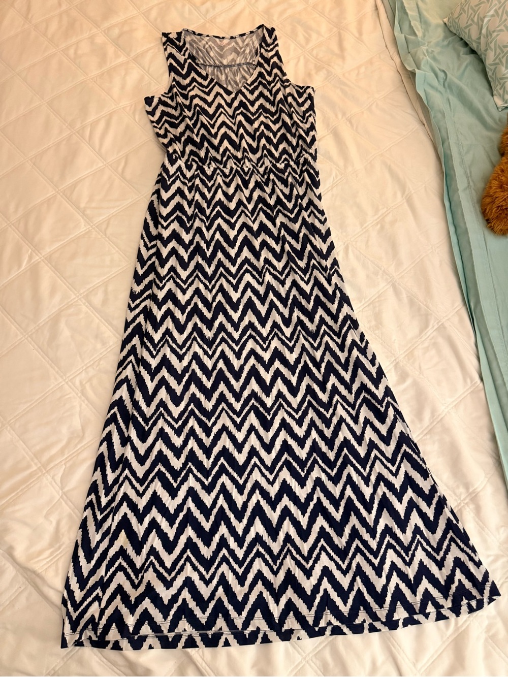 Lilly Pulitzer Navy and White Chevron Sleeveless Maxi Dress with Elastic Waist